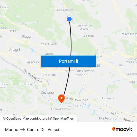 Morino to Castro Dei Volsci map
