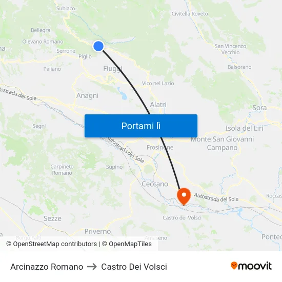 Arcinazzo Romano to Castro Dei Volsci map