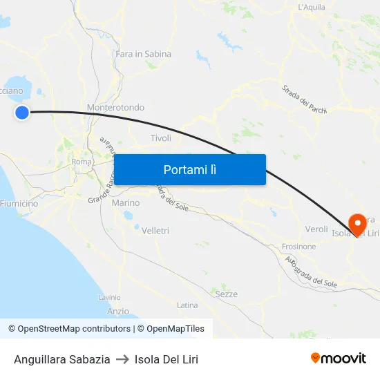 Anguillara Sabazia to Isola Del Liri map