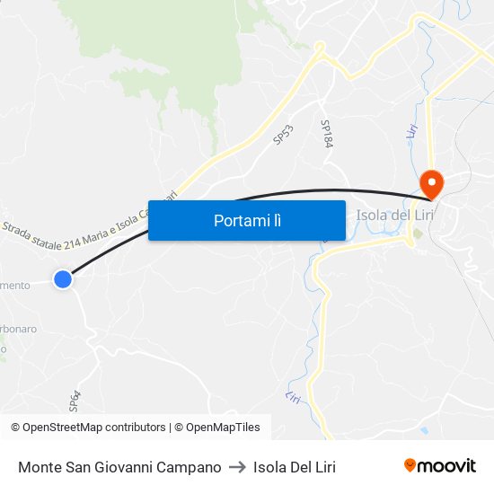 Monte San Giovanni Campano to Isola Del Liri map