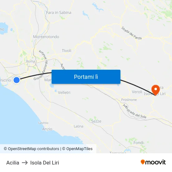 Acilia to Isola Del Liri map