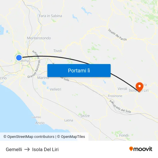 Gemelli to Isola Del Liri map
