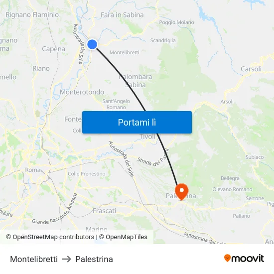 Montelibretti to Palestrina map