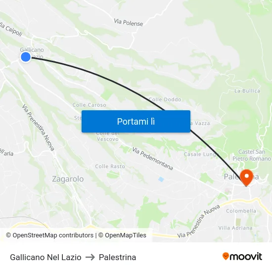 Gallicano Nel Lazio to Palestrina map