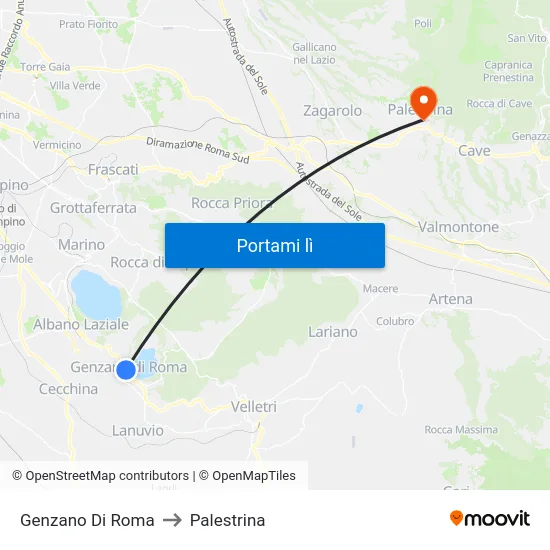 Genzano Di Roma to Palestrina map
