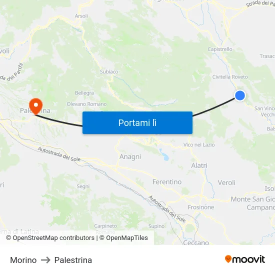 Morino to Palestrina map