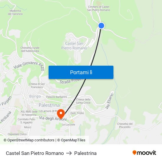 Castel San Pietro Romano to Palestrina map