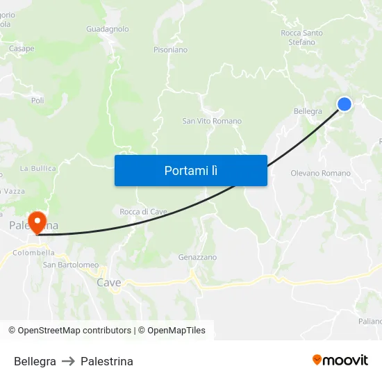Bellegra to Palestrina map