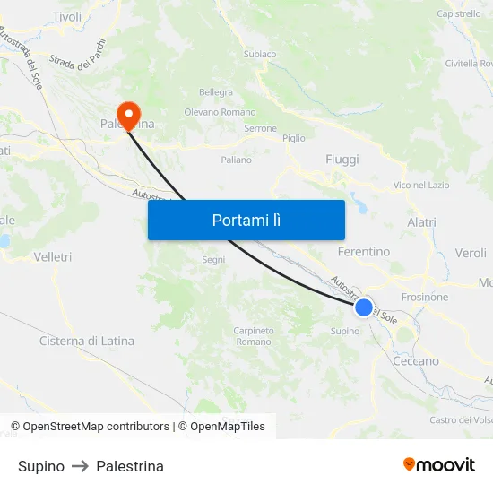 Supino to Palestrina map
