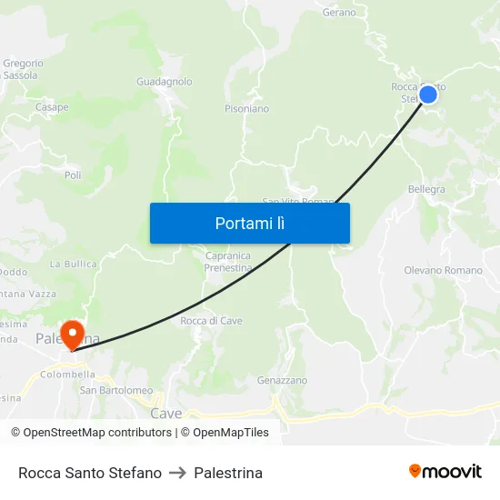 Rocca Santo Stefano to Palestrina map