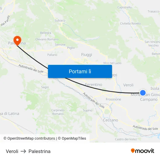 Veroli to Palestrina map