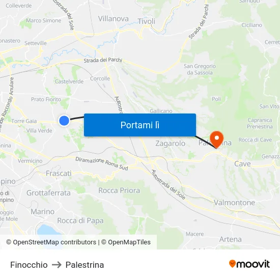 Finocchio to Palestrina map