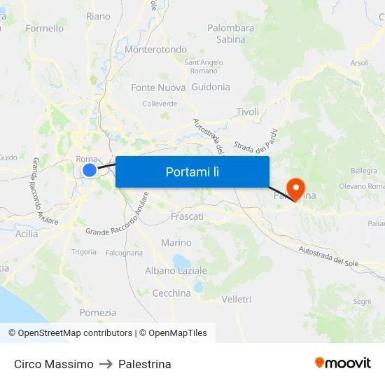 Circo Massimo to Palestrina map