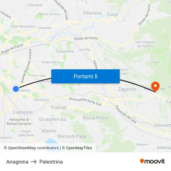 Anagnina to Palestrina map