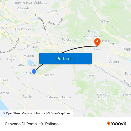Genzano Di Roma to Paliano map
