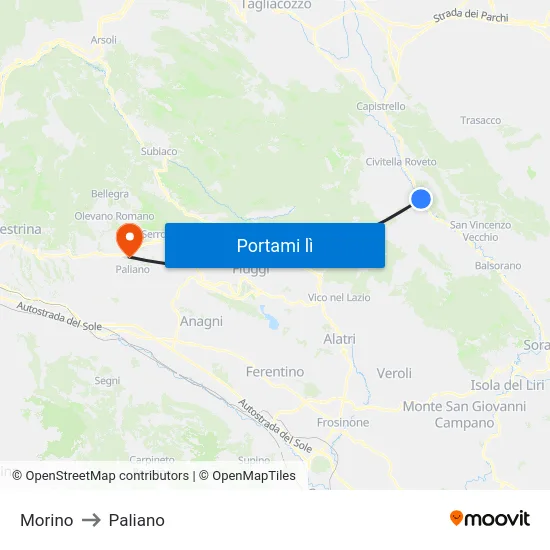Morino to Paliano map