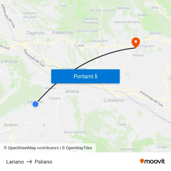 Lariano to Paliano map