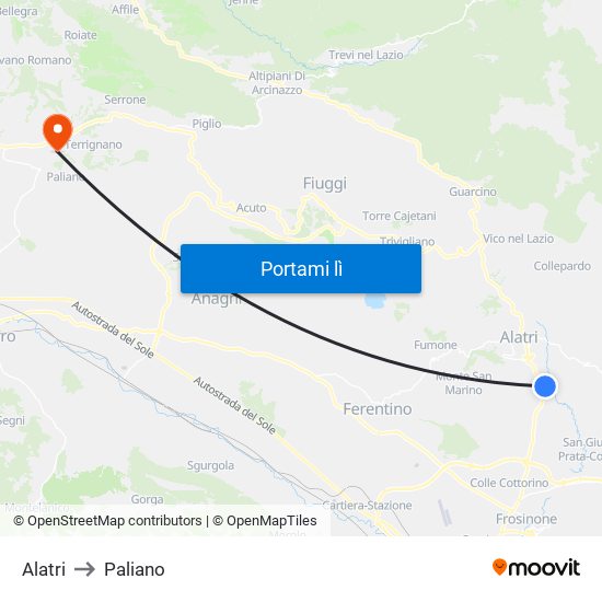 Alatri to Paliano map