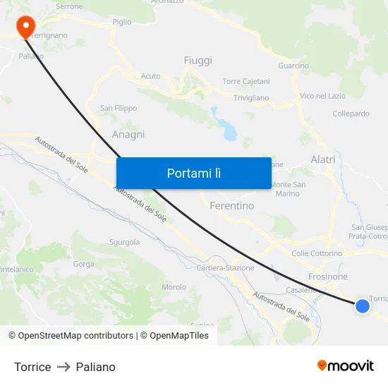 Torrice to Paliano map