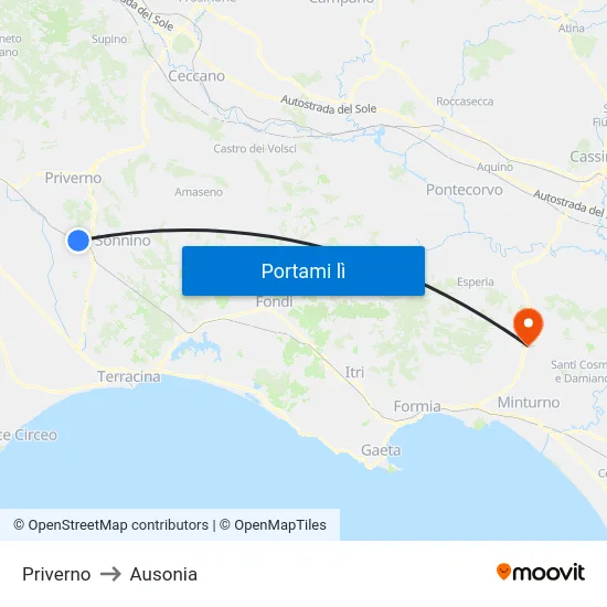 Priverno to Ausonia map