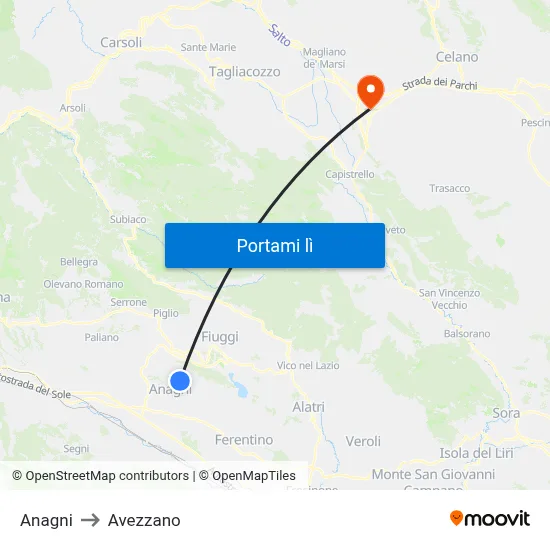 Anagni to Avezzano map