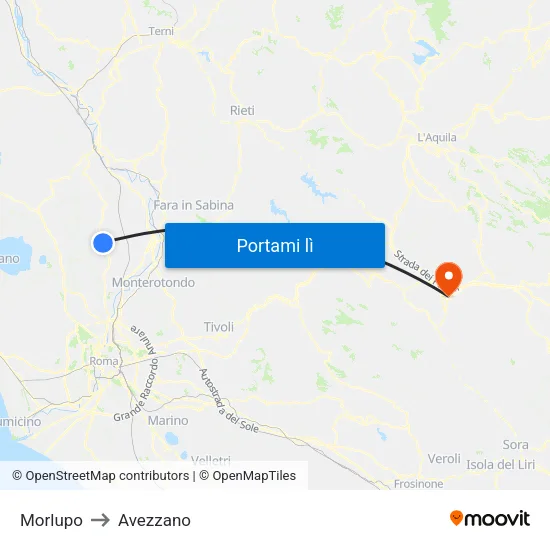 Morlupo to Avezzano map