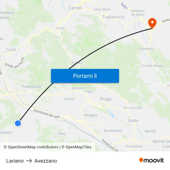 Lariano to Avezzano map