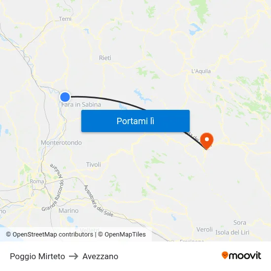 Poggio Mirteto to Avezzano map