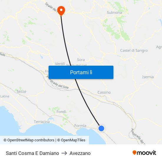 Santi Cosma E Damiano to Avezzano map