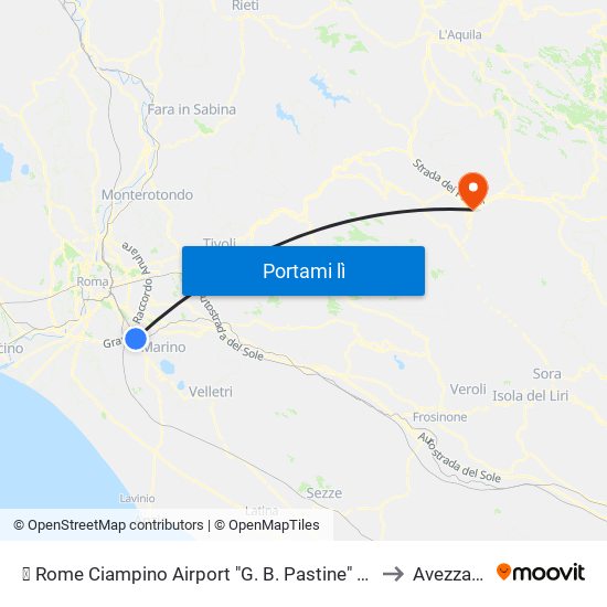 ✈ Rome Ciampino Airport "G. B. Pastine" (Cia) to Avezzano map