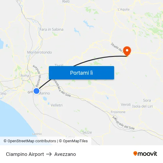 Ciampino Airport to Avezzano map