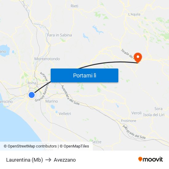 Laurentina (Mb) to Avezzano map