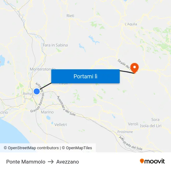 Ponte Mammolo to Avezzano map