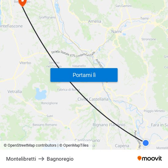 Montelibretti to Bagnoregio map