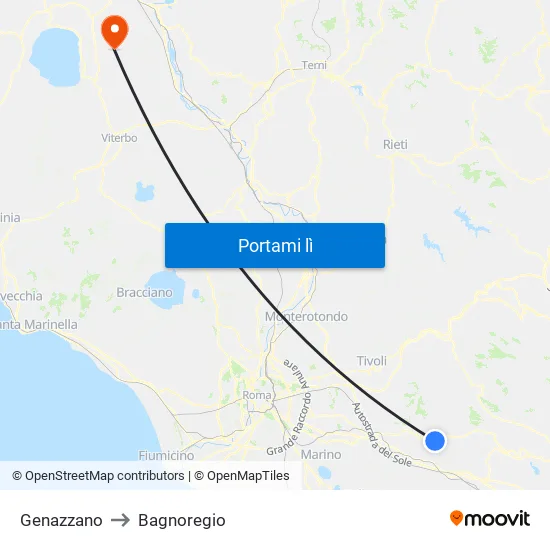 Genazzano to Bagnoregio map