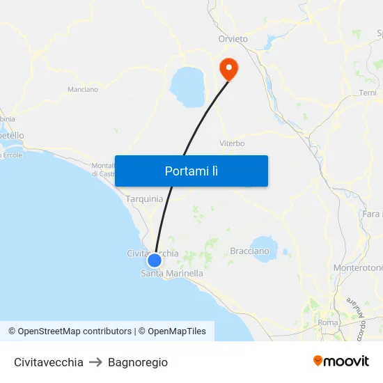 Civitavecchia to Bagnoregio map