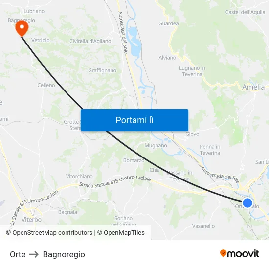Orte to Bagnoregio map