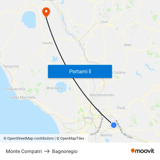 Monte Compatri to Bagnoregio map