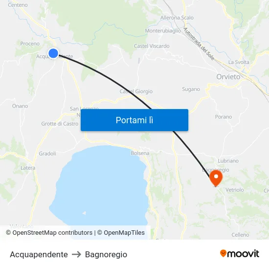 Acquapendente to Bagnoregio map