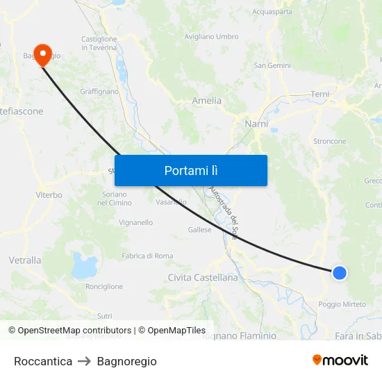 Roccantica to Bagnoregio map