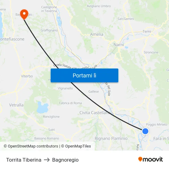 Torrita Tiberina to Bagnoregio map