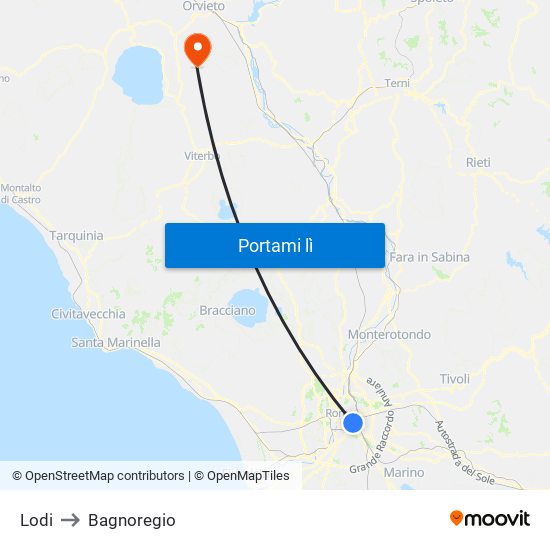 Lodi to Bagnoregio map