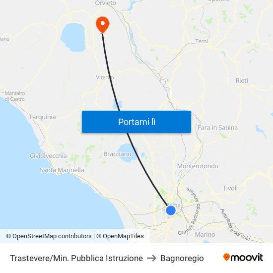 Trastevere/Min. Pubblica Istruzione to Bagnoregio map