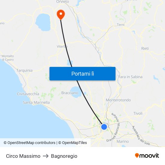 Circo Massimo to Bagnoregio map