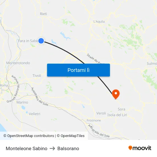 Monteleone Sabino to Balsorano map