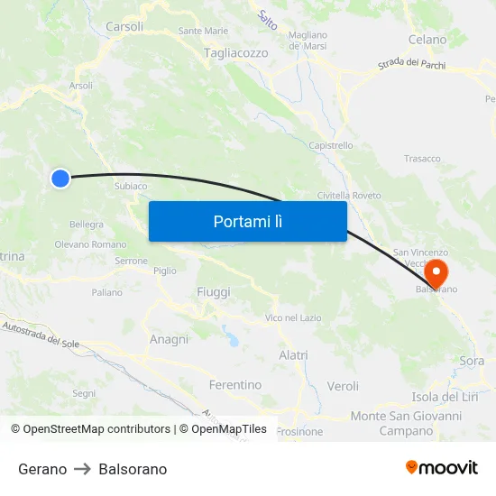 Gerano to Balsorano map