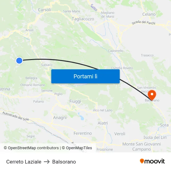 Cerreto Laziale to Balsorano map