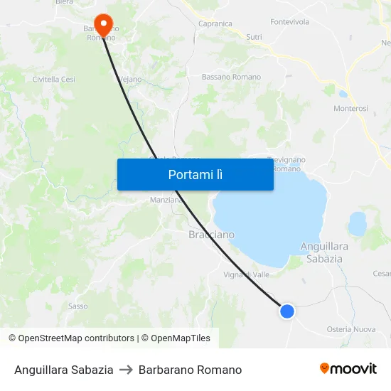 Anguillara Sabazia to Barbarano Romano map