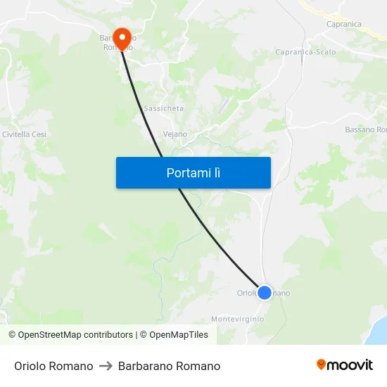 Oriolo Romano to Barbarano Romano map