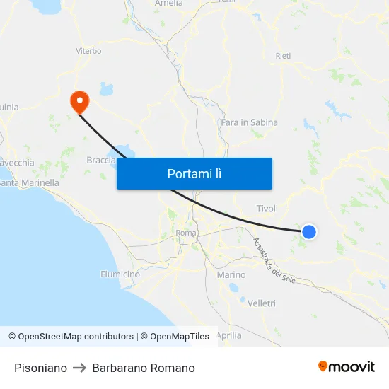 Pisoniano to Barbarano Romano map
